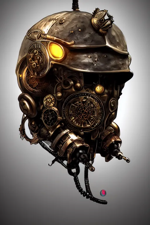 Image similar to steampunk helmet fantasy art mask robot ninja stylized digital illustration sharp focus, elegant intricate digital painting artstation concept art global illumination ray tracing advanced technology chaykin howard and campionpascale and cooke darwyn and davis jack