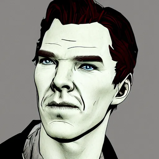 Prompt: benedict cumberbatch portrait, borderlands, tales from the borderlands, the wolf among us, comic, cinematic lighting, studio quality, 8 k