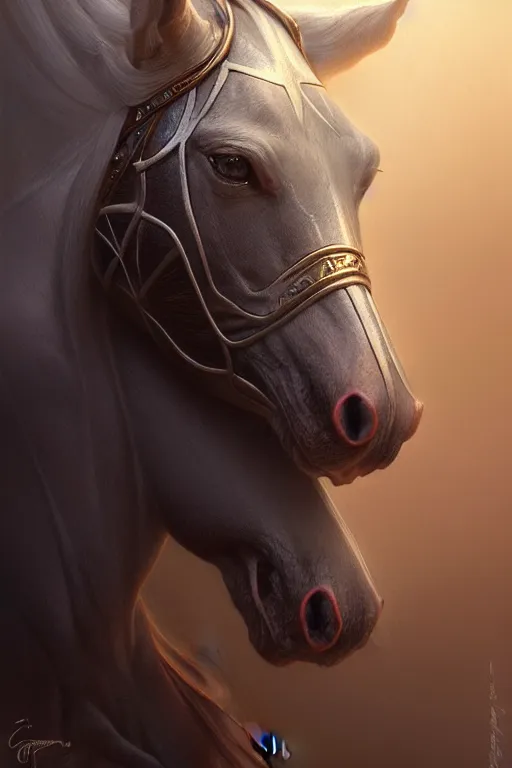 Prompt: a anthropomorphic horse warrior, diffuse lighting, fantasy, intricate, elegant, highly detailed, lifelike, photorealistic, digital painting, artstation, illustration, concept art, smooth, sharp focus, naturalism, trending on byron's - muse, by greg rutkowski and greg staples