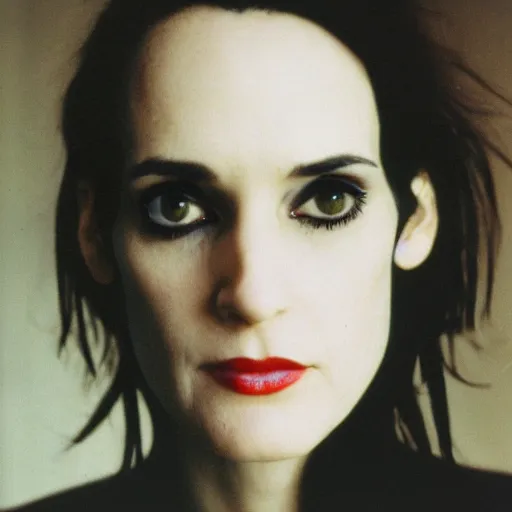 Image similar to portrait photograph of emo Winona Ryder, by Ron Haviv, 8k