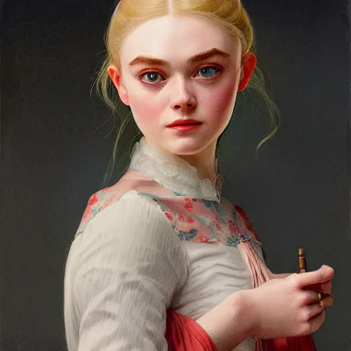 Prompt: a vintage portrait painting of elle fanning as an old western outlaw, highly detailed, art by tristan eaton and artgerm and william - adolphe bouguereau