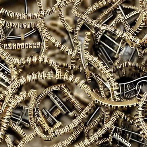 Image similar to a cluster of human skin cells made from tiny gears and machine parts, hyper realistic