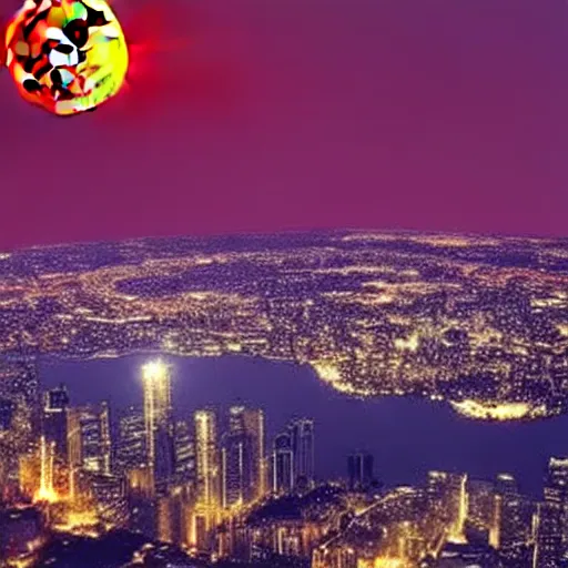 Image similar to A huge city built on top of the blood red moon