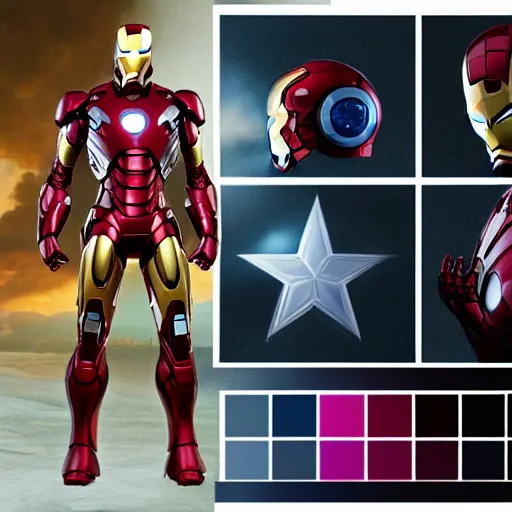 Image similar to iron man suit with captain america color palette, 8k ultra hd, hyper detailed