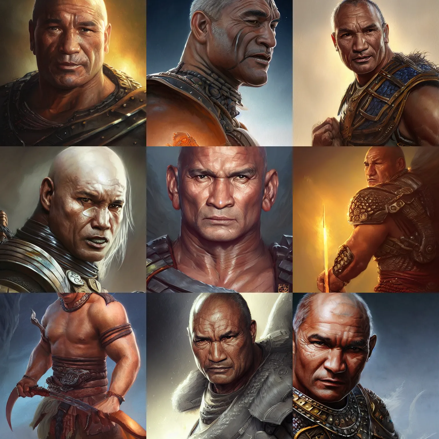 Image similar to warrior, temuera morrison, D&D, fantasy, portrait, highly detailed, digital painting, trending on artstation, concept art, sharp focus, illustration, art by artgerm and greg rutkowski and magali villeneuve