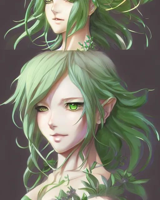 Image similar to character concept art of an anime dryad | | cute - fine - face, pretty face, realistic shaded perfect face, fine details by stanley artgerm lau, wlop, rossdraws, james jean, andrei riabovitchev, marc simonetti, and sakimichan, tranding on artstation