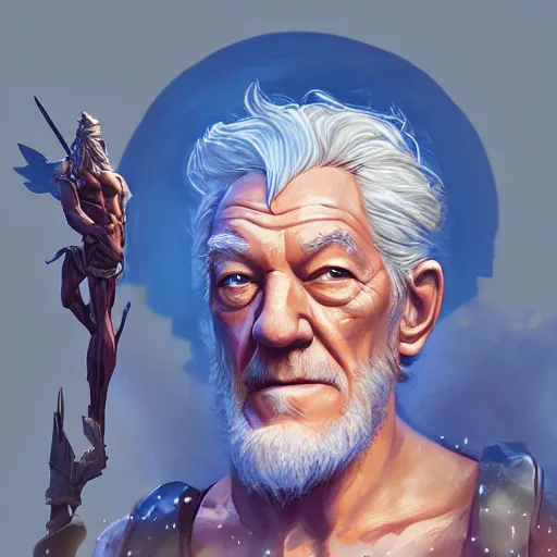 Image similar to Portrait of Ian McKellen as Zeus, the greek god, mattepainting concept Blizzard pixar maya engine on stylized background splash comics global illumination lighting artstation lois van baarle, ilya kuvshinov, rossdraws