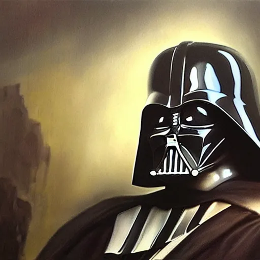 Image similar to an ultra - realistic portrait painting of darth vader in the style of frank frazetta. 4 k. ultra - realistic. highly detailed. dark fantasy. epic lighting.