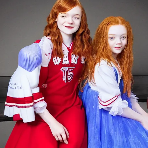 Image similar to sadie sink as wendy's mascot