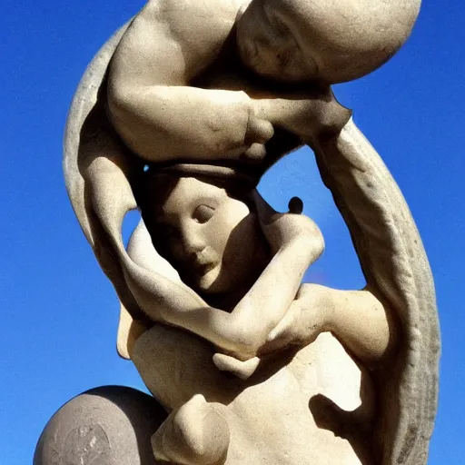 Prompt: an angel holds a moon, sculpture.