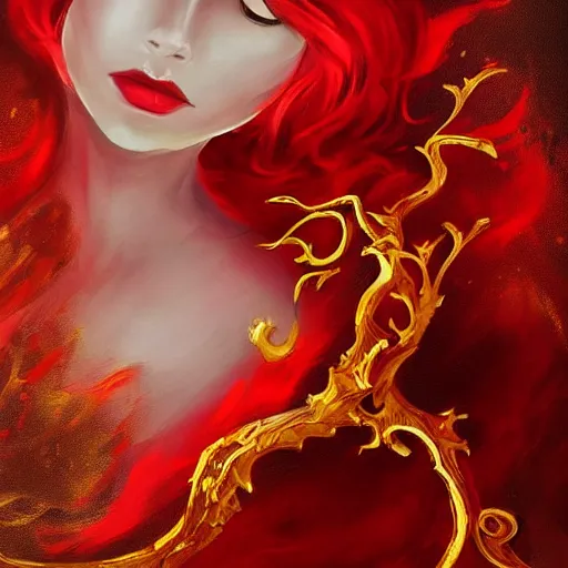 Image similar to red like roses fills my dreams and brings me to the place you rest. | white is cold and always yearning, burdened by a royal test. | black the beast descends from shadows. | yellow beauty burns gold. abstract oil painting. beautiful woman. fantasy. concept art. rwby. highly detailed and colorful.