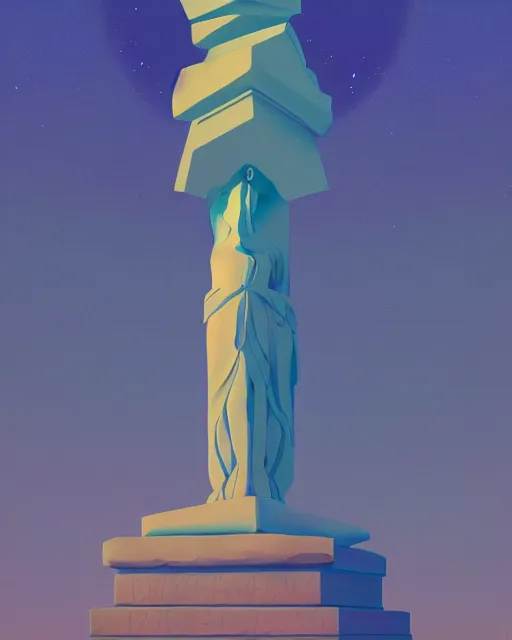 Image similar to a painting of a real woman standing in front of a huge stone statue, a screenshot by stanley twardowicz, cgsociety, aestheticism, aesthetic, vaporwave, anime aesthetic