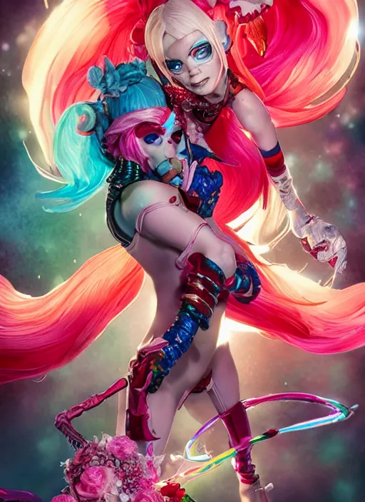 Image similar to dreamscape!!!!!, the birth of harley quin!!!, ross tran!!!, vivid colors!!, anatomical, highly detailed sculpture, intricate detailed, ommatidia, 8 k, cinematic atmosphere, post - processing