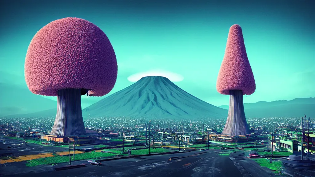 Prompt: Nuclear Nature harmony, Techno-Tree Covered Future version of the City Quito, Ecuador; by Oswaldo Moncayo; by Beeple