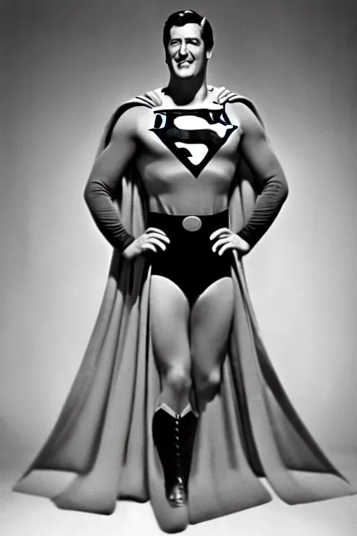 Image similar to rock hudson playing superman in 1 9 7 8, superhero, dynamic, 3 5 mm lens, heroic, studio lighting