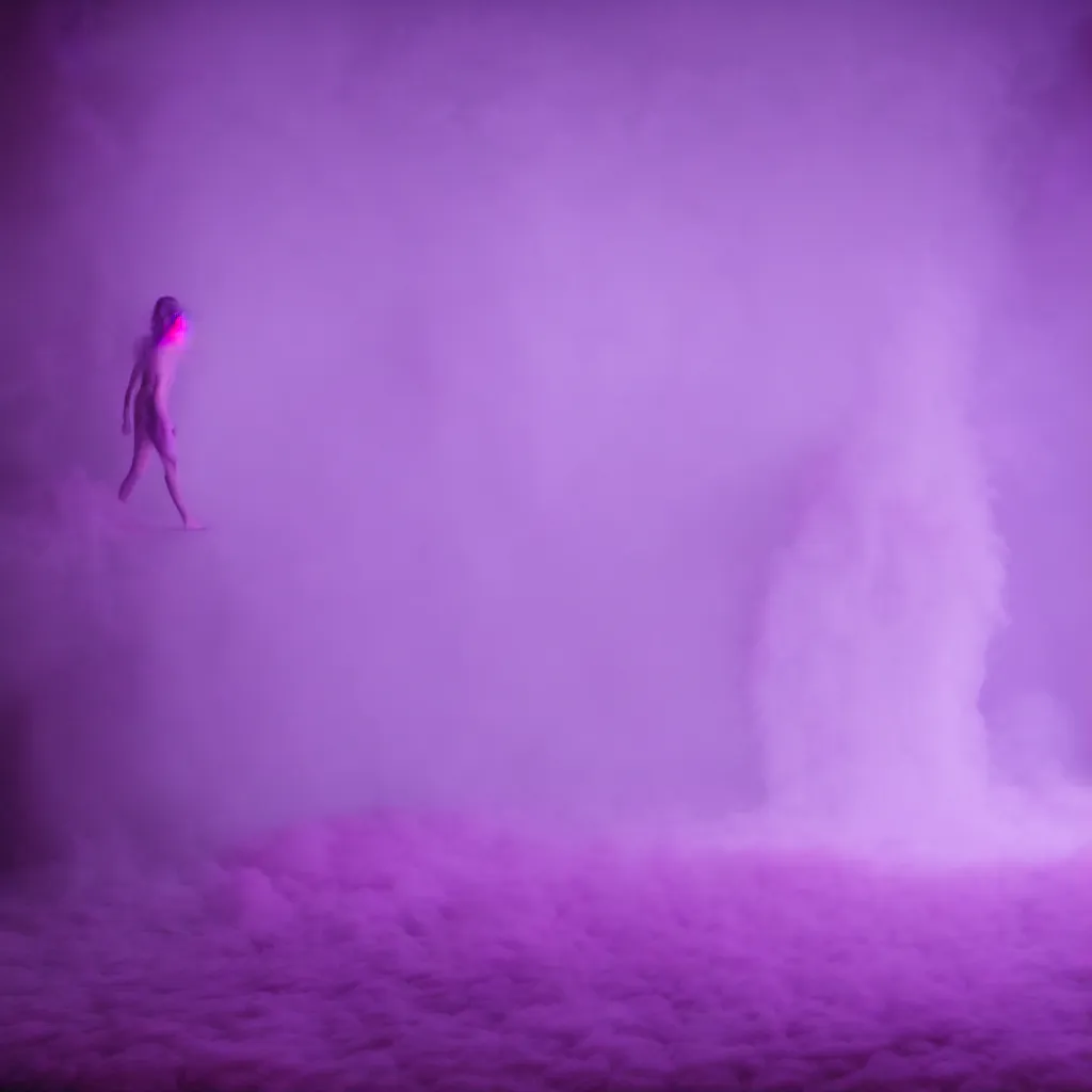 Image similar to cinestill of a giant form made of purple wax float through the living room and purple foam fog film still from the movie directed by david lynch with art direction, 8 k, hd, high resolution, blur, depth field 3 5 mm, f / 3 2, ultra realistic faces, lost highway