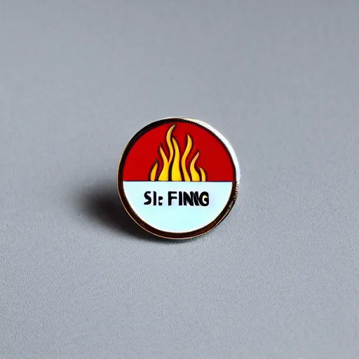 Image similar to a photo of a retro 1 9 7 0 s minimalistic clean fire warning label enamel pin, studio lighting, behance