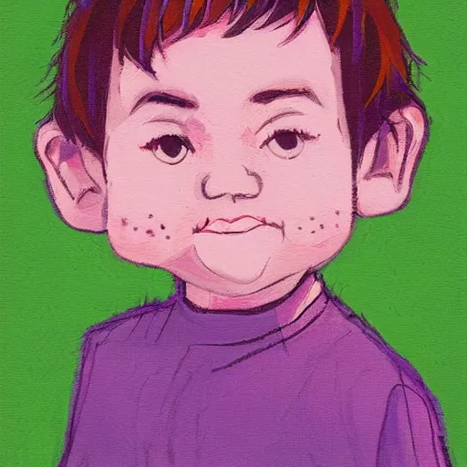 Image similar to cute little boy, purple color palette, art made by mitsuhiro kimura,