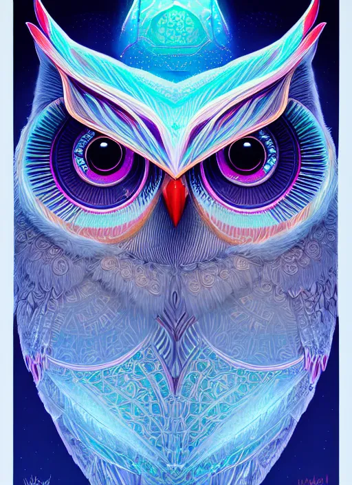 Image similar to symmetry!! product render poster vivid colors divine proportion owl, ice and snow, glowing fog intricate, elegant, highly detailed, digital painting, artstation, concept art, smooth, sharp focus, illustration,