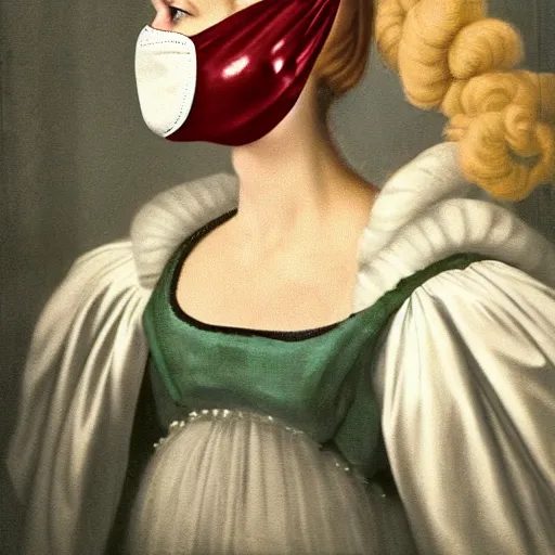 Image similar to a woman wearing a mask with pearls on it, a colorized photo by michelangelo, reddit, rococo, adafruit, art, rococo