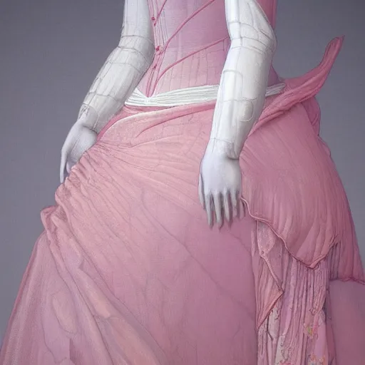 Prompt: a show design by leonardo davinci design by balenciaga ,silk , white and pink ,pastel colours , hyper realistic, highly detailed, fashion design, baroque, matte painting, concept art, hdri, 4k