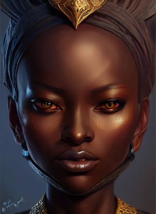Prompt: character concept art of a dark fantasy african ameircan female, key visual, realistic shaded perfect face, fine details, dystopian environment and background, by stanley artgerm lau, wlop, rossdraws, james jean, andrei riabovitchev, marc simonetti, and sakimichan, trending on artstation
