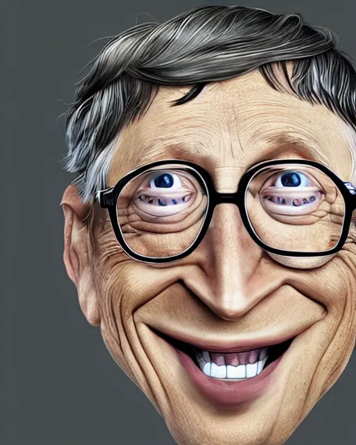 Prompt: a portrait of Bill Gates, highly detailed, grotesque caricature