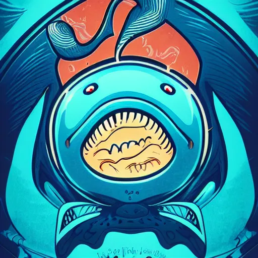 Image similar to digital art logo, angry whale, by James Jean and by artgerm , ultradetailed, trending on artstation,