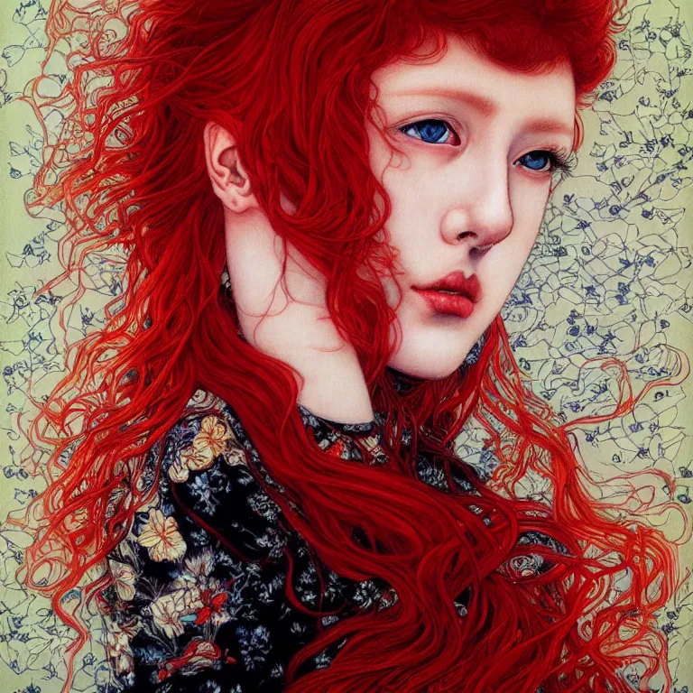 Image similar to portrait of a young red haired woman painted by ayami kojima