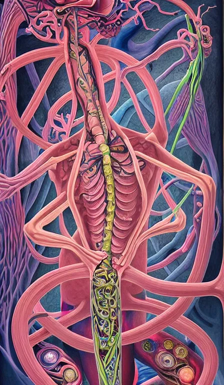 Image similar to a biomorphic painting of a magician tarot card, a anatomical medical illustration by nychos and alex grey, cgsociety, neo - figurative, pastel blues and pinks, detailed painting, rococo, oil on canvas, lovecraftian