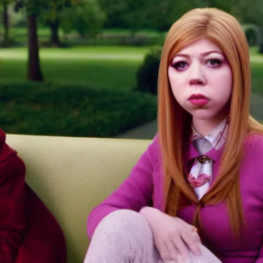 Image similar to 4K Cinematic still of Jennette McCurdy in Mark Ryden's Mean Girls (2004)