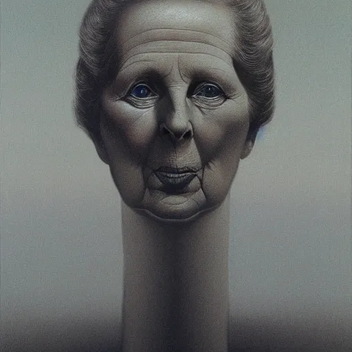 Image similar to illustration of Margaret Thatcher by Zdzizław Beksiński, 8k high definition high quality