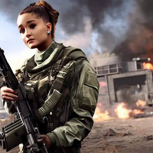 Image similar to Ariana Grande in Call of Duty, 4k