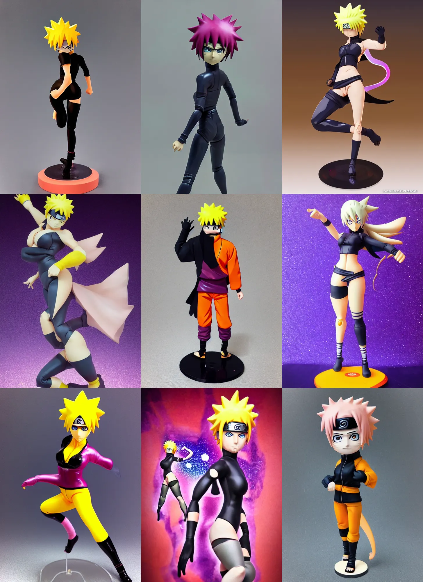 Prompt: naruto isolated vinyl figure voluptuous, figure photography, dynamic pose, holographic undertones, motion shapes color design, glitter accents on figure, anime stylized, sharp focus, accurate fictional proportions, high delicate defined details, ethereal lighting