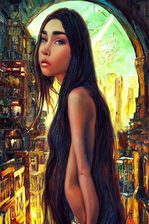 Image similar to madison beer painted by darrell k. sweet and edd cartier, trending on artstation, moon light fish eye illustrator, bokeh, magic realism, dutch golden age, expressionism