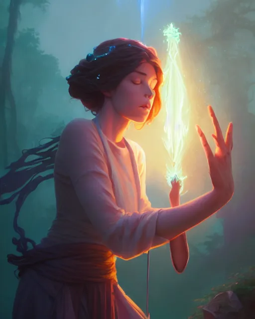 Image similar to highly detailed vfx portrait of a mage casting a water spell, unreal engine, greg rutkowski, loish, rhads, beeple, makoto shinkai and lois van baarle, ilya kuvshinov, rossdraws, tom bagshaw, alphonse mucha, global illumination, detailed and intricate environment