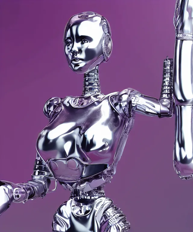 Image similar to tv shows a victoria's secret model, in front of tv a silver robot is watching the tv and its head is partially morphed into the model, realistic, 4 k