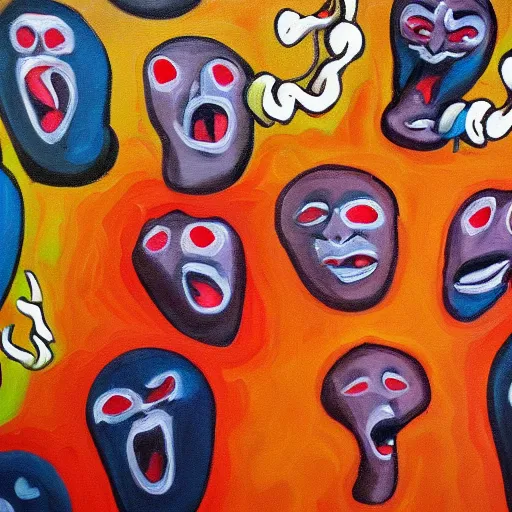 Image similar to entire canvas of painting is covered in screaming faces