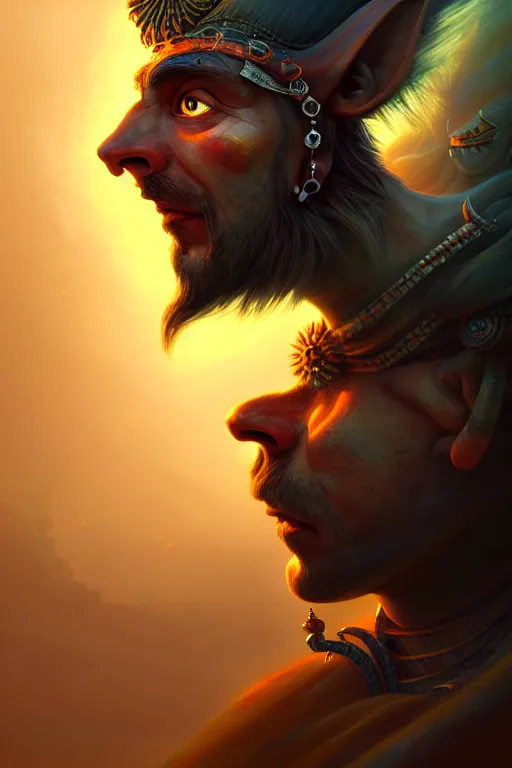 Image similar to gediminas pranckevicius jibaro hindu warrior, close - up portrait, fierce, intricate, elegant, volumetric lighting, scenery, digital painting, highly detailed, artstation, sharp focus, illustration, concept art,