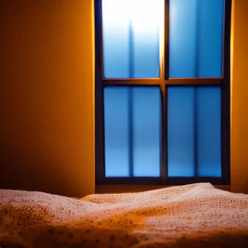 prompthunt: dark photo of dark blue rainy bedroom window at night