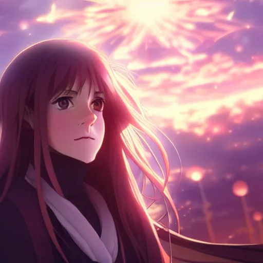 Image similar to portrait emma watson in heavens feel movie, tokyo, ufotable, kyoani, high quality, key visual, cinematic, city background, night time, rooftop, fate stay night, unlimited blade works, greg rutkowski, high resolution, street clothes, anime, high budget