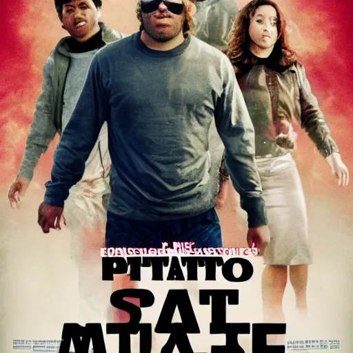 Prompt: potato salad action movie poster, explosions in background