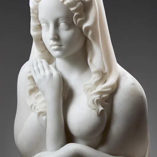 Prompt: doja cat carrara marble statue in the style of the veiled queen by Giovanni Strazza