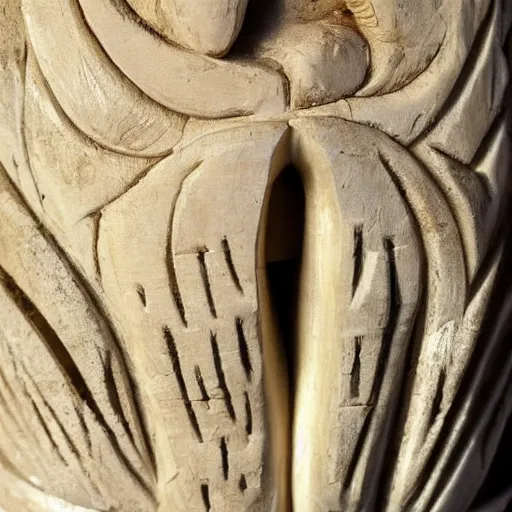 Prompt: close up photo of an ivory tusk with carvings of Homer Simpson