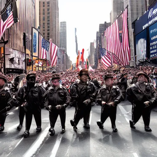 Image similar to a parade in new york city, everyone is dressed as Pigsy from Manhunt, 4k