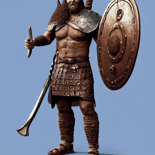 Image similar to of a 3d clay model of a viking from valhalla, wearing the horned helmet ultra fine detail, hair strands, ultra high resolution, fine texture detail, miniature painting techniques, perfect proportions, marvel cinematic universe, eric bana