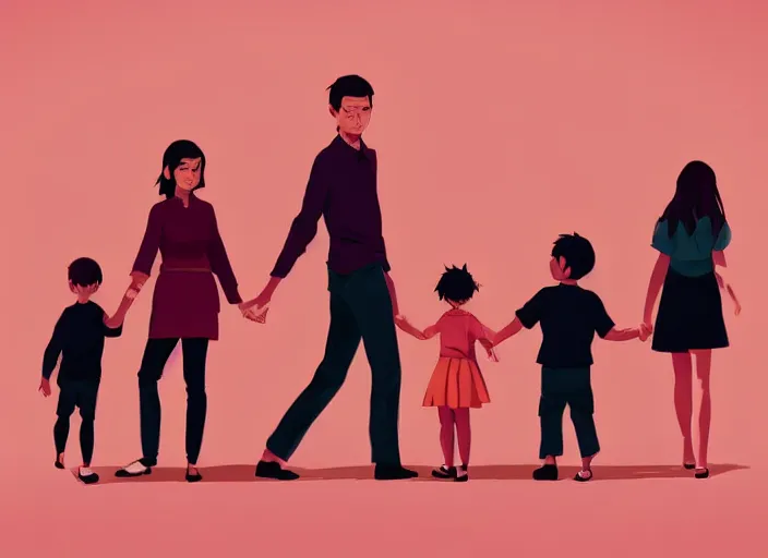 Image similar to a family. a mother, a father, and two children. clean cel shaded vector art. shutterstock. behance hd by lois van baarle, artgerm, helen huang, by makoto shinkai and ilya kuvshinov, rossdraws, illustration, art by ilya kuvshinov