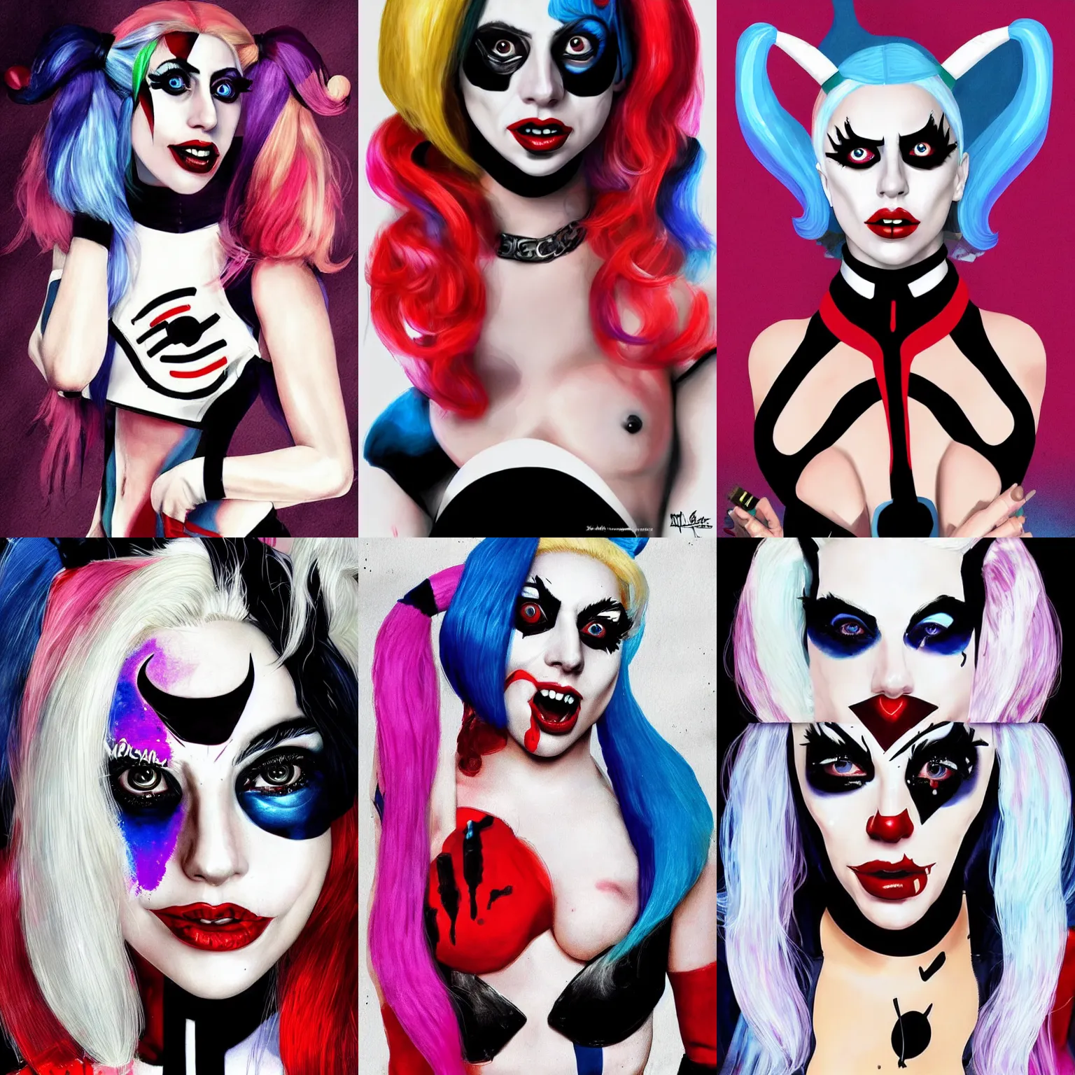 Prompt: Lady Gaga as Harley Quinn, modern art, trending on artstation