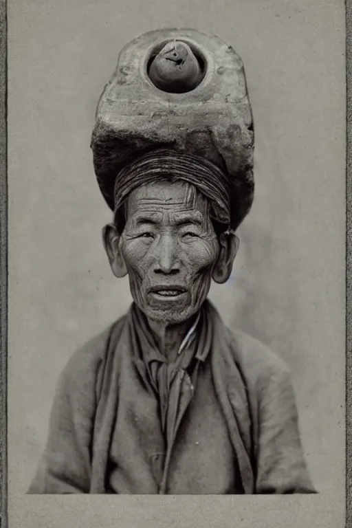 Prompt: ultra realistic vintage photo portrait of a tibetan man with a blank hole cross the head, by Irving Penn