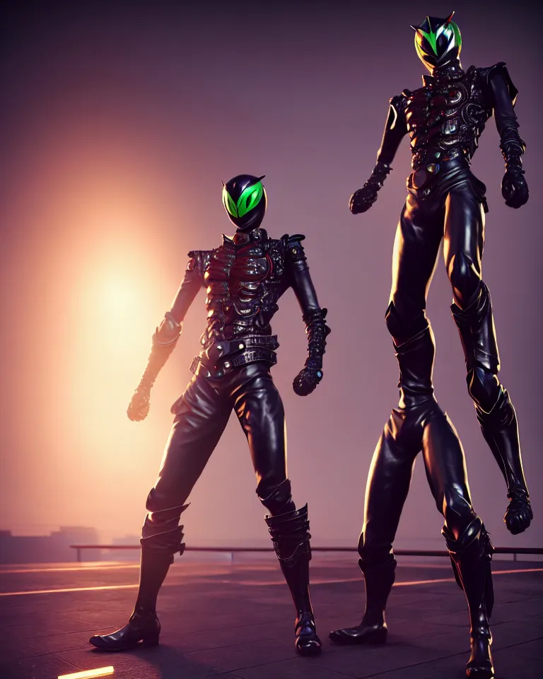 Image similar to kamen rider big belt hero sction pose, full body portrait, human structure bee concept art, human anatomy, intricate detail, hyperrealistic art and illustration by irakli nadar and alexandre ferra, blurry and sharp focus, on future tokyo night rooftop, unreal 5 engine highlly render, global illumination